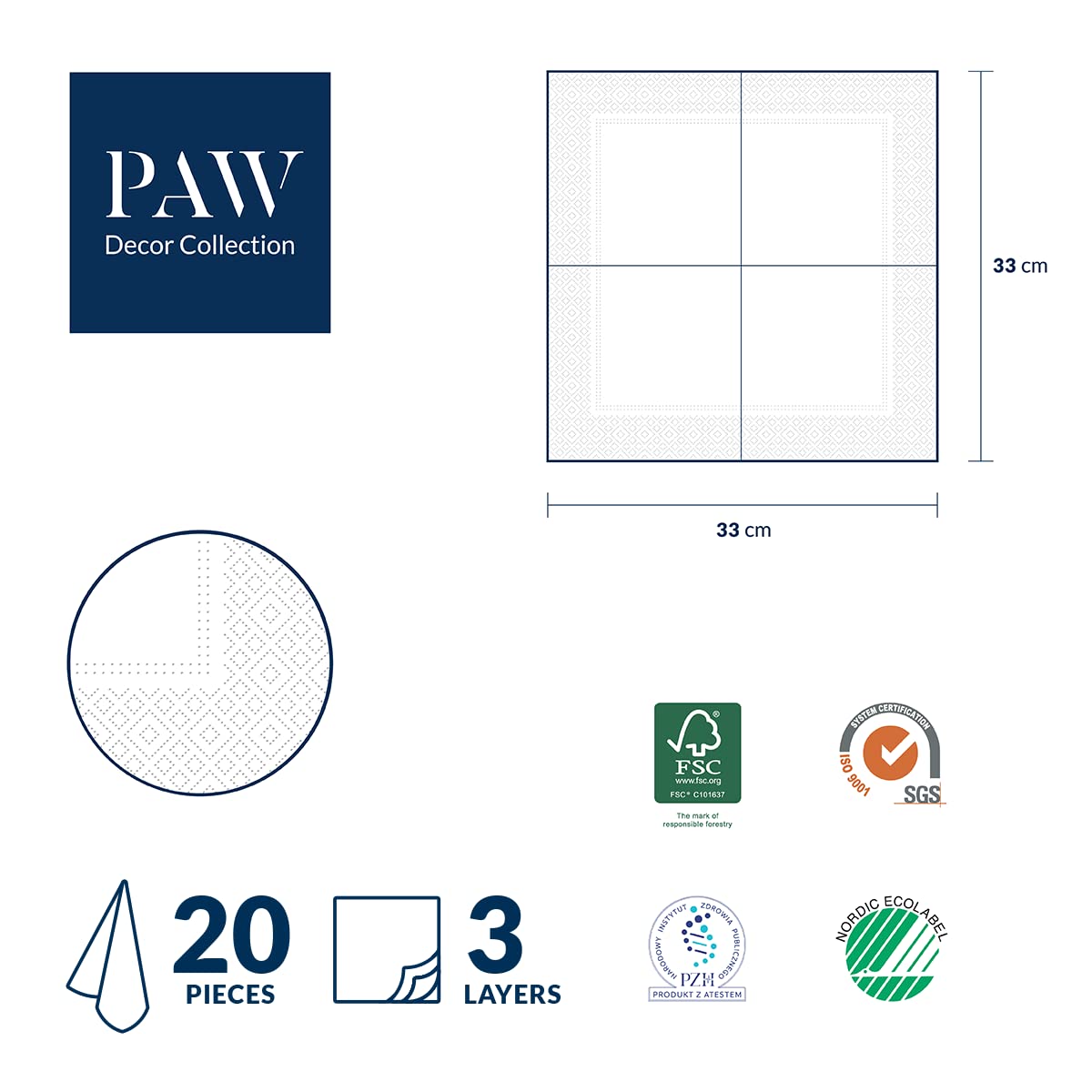 PAW Decor Collection 3-Ply Napkins - Citrus with Bees Design | 33 x 33 cm | 20 Count 6