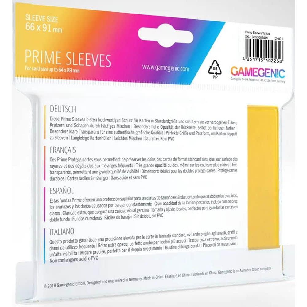 Gamegenic Prime Sleeves (100-Pack) 66 x 91mm Matte Yellow for TCG, MTG, Pokémon, Yu-Gi-Oh! 3