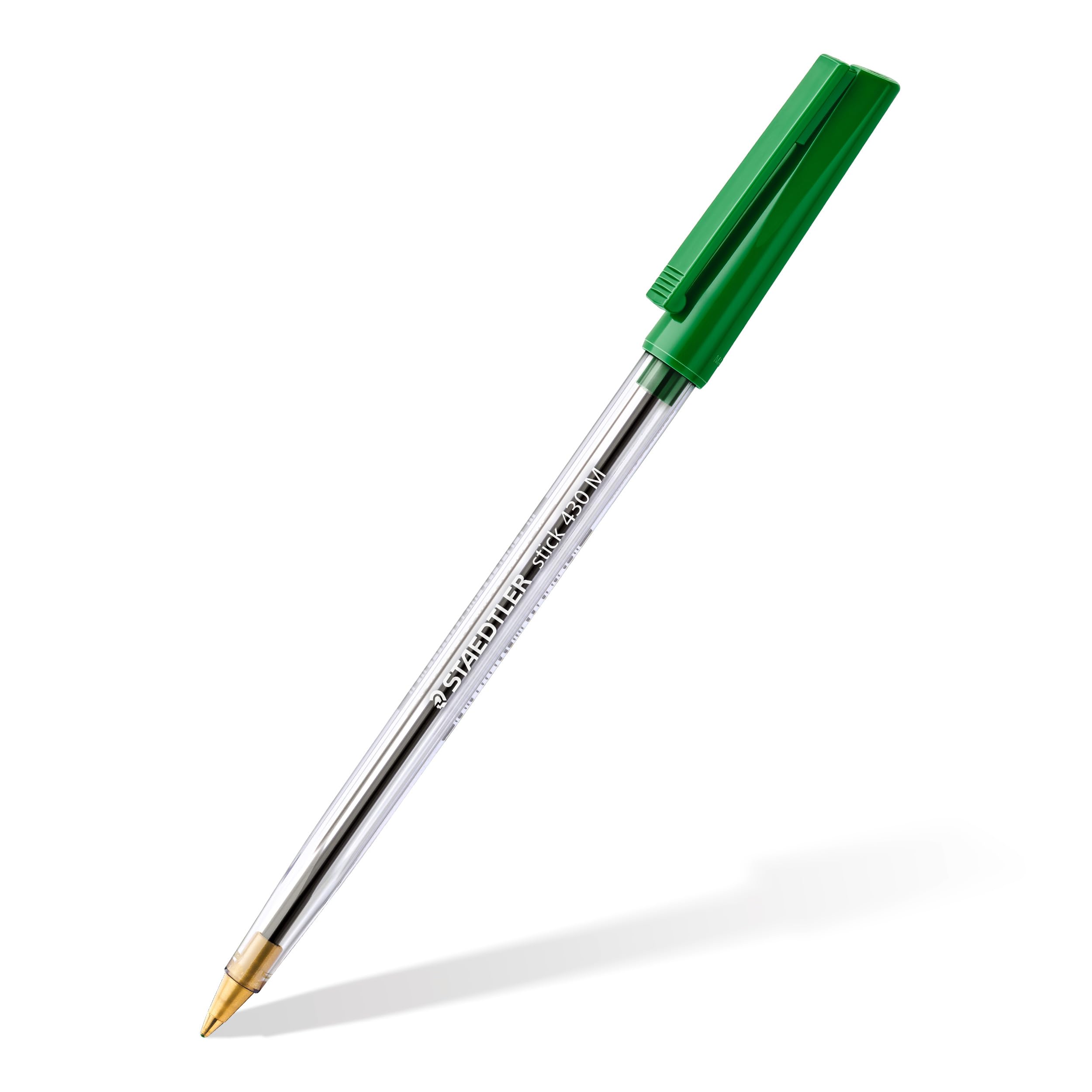 STAEDTLER Stick 430 Ballpoint Pen - Medium Point, Green Ink | Box of 10 | Airplane Safe
