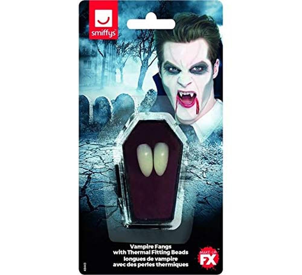 Smiffys Vampire Fangs with Thermal Fitting Beads - White FX Teeth Caps for Halloween Costume