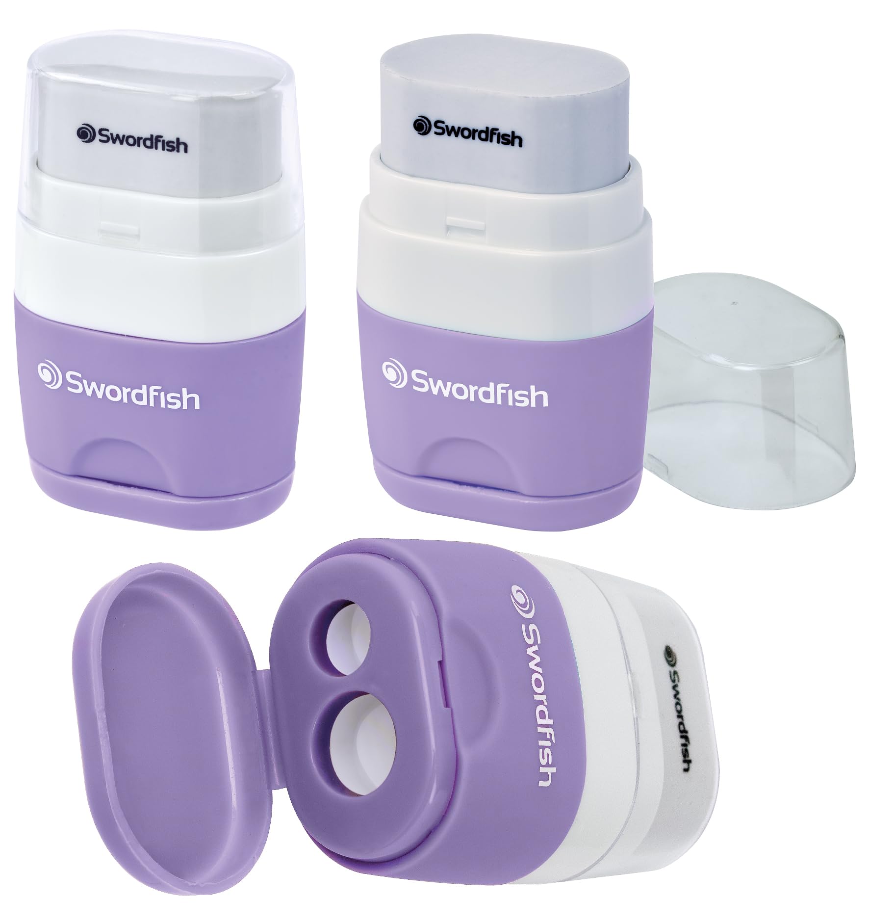 Swordfish Twin Combo Pastel 2-in-1 Pencil Sharpener and Eraser Pack 2