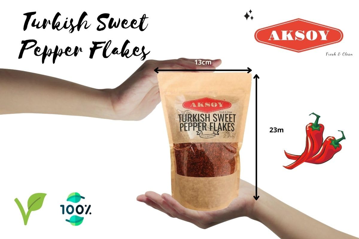 Aksoy Premium Türkische süße rote Paprikaflocken 200 g – Milder und süßer Geschmack, wiederverschließbare Packung 5