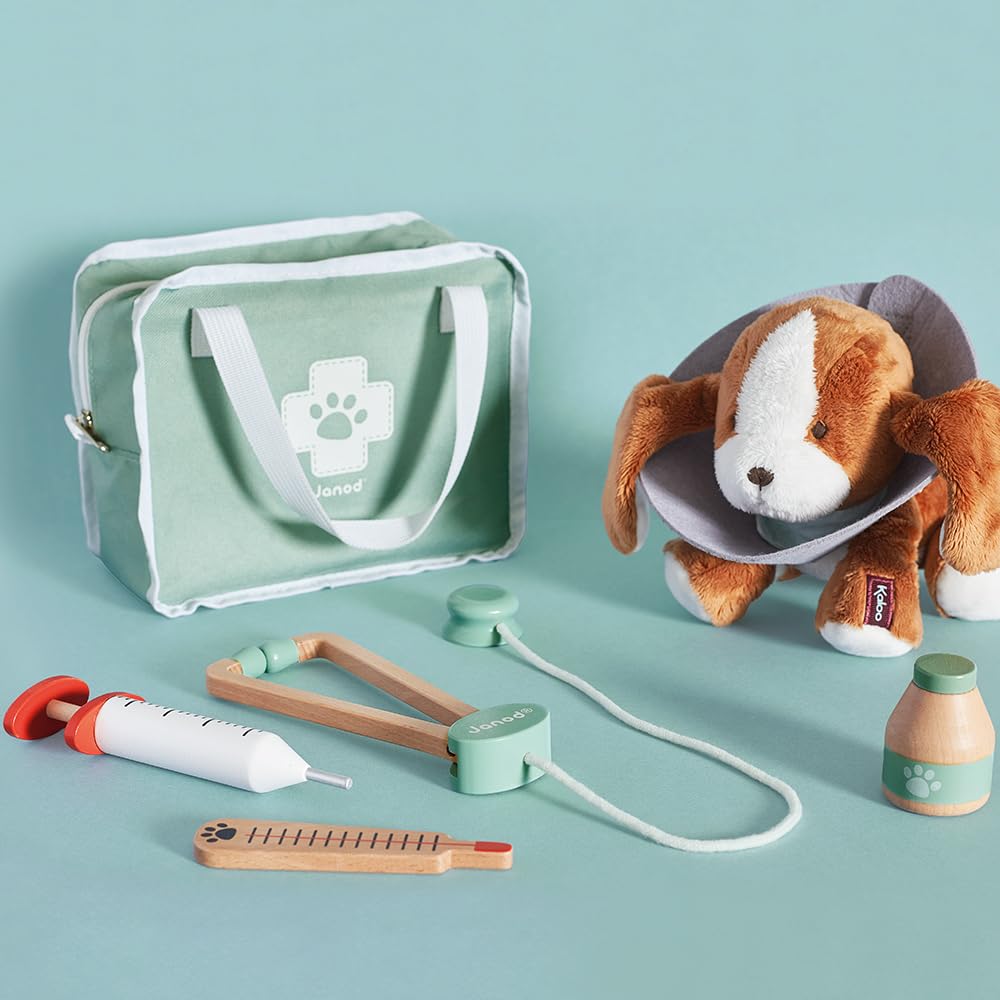 Janod Vet Kit - Pretend Play Occupation Set for Ages 3-8 with 16 Accessories