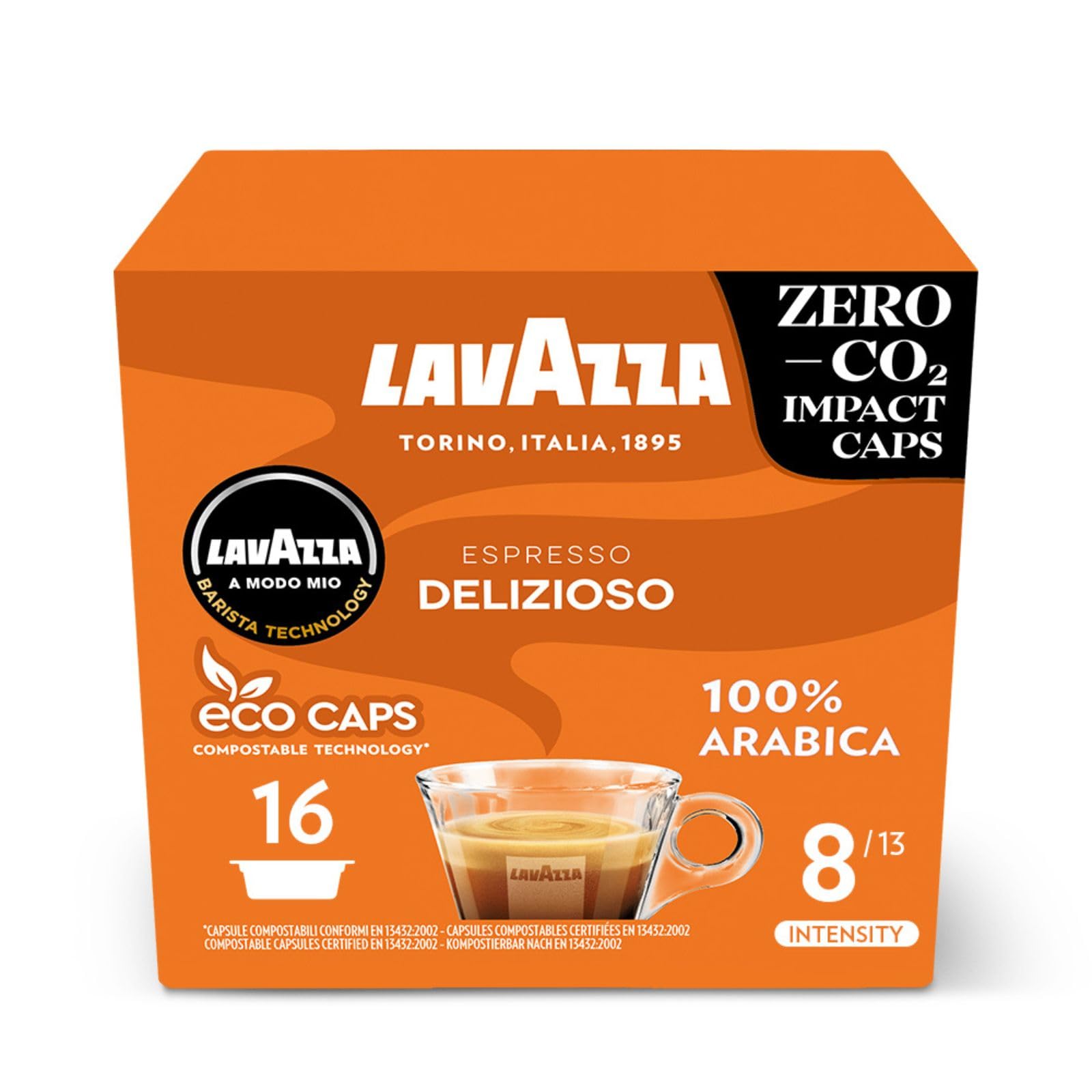 Lavazza A Modo Mio Espresso Delizioso Coffee Capsules, 100% Arabica, 16 Pods