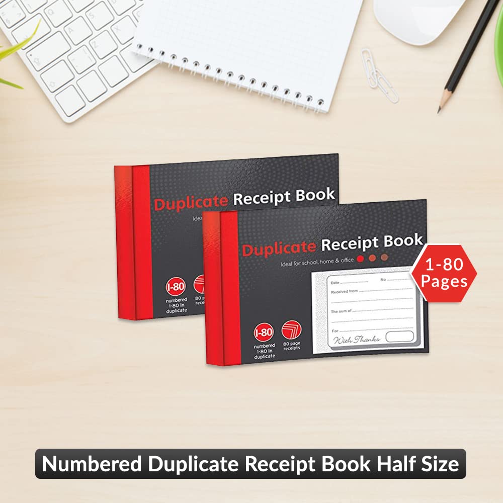1ABOVE Duplicate Receipt Book - 80 Numbered Duplicate Pages | Half Size (5"x4") | 3 Pack 2