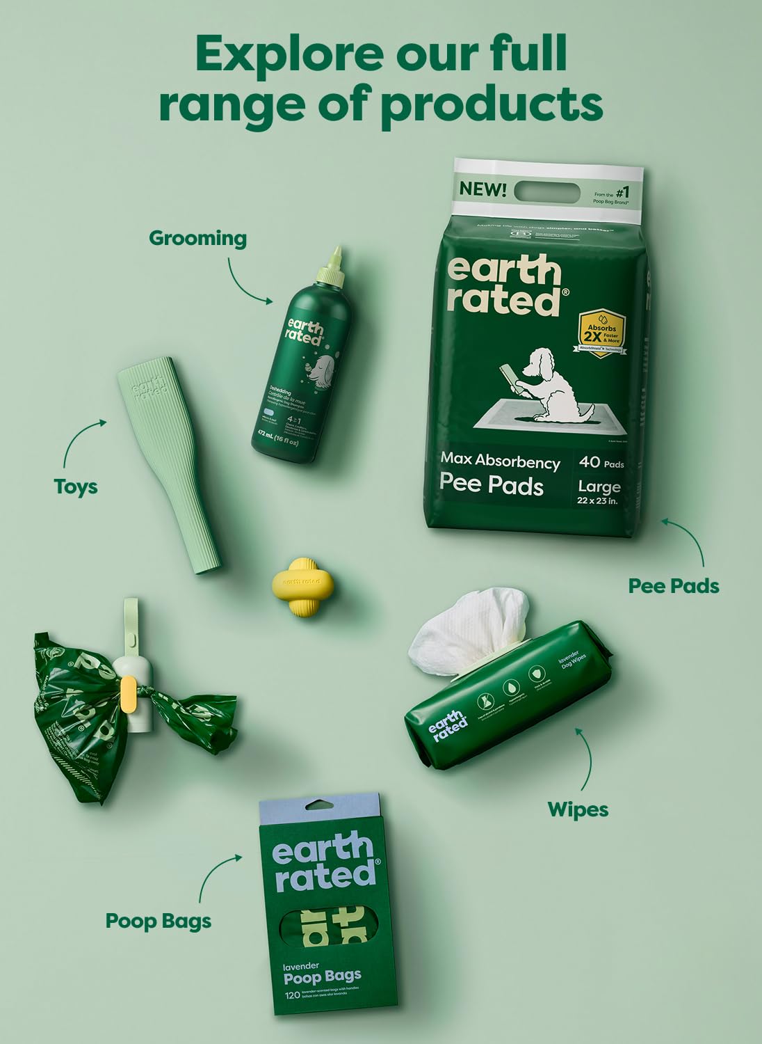 Earth Rated Reusable Training Pads - Max Absorbency 2x More | 40 Count, 40 L Size, Green 8