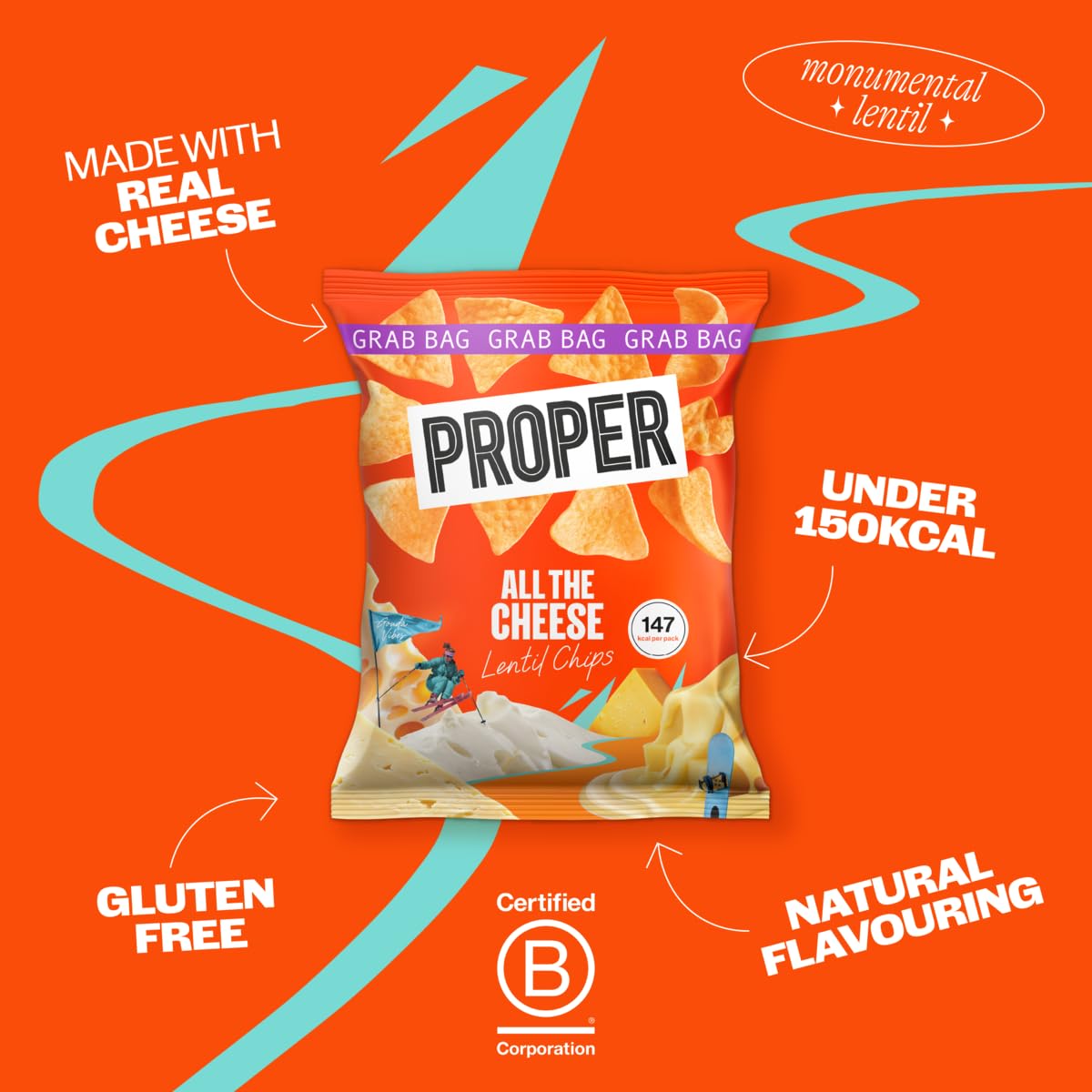 PROPER All the Cheese Lentil Chips - Gluten-Free, 4 Cheese Flavour | 30 x 31g