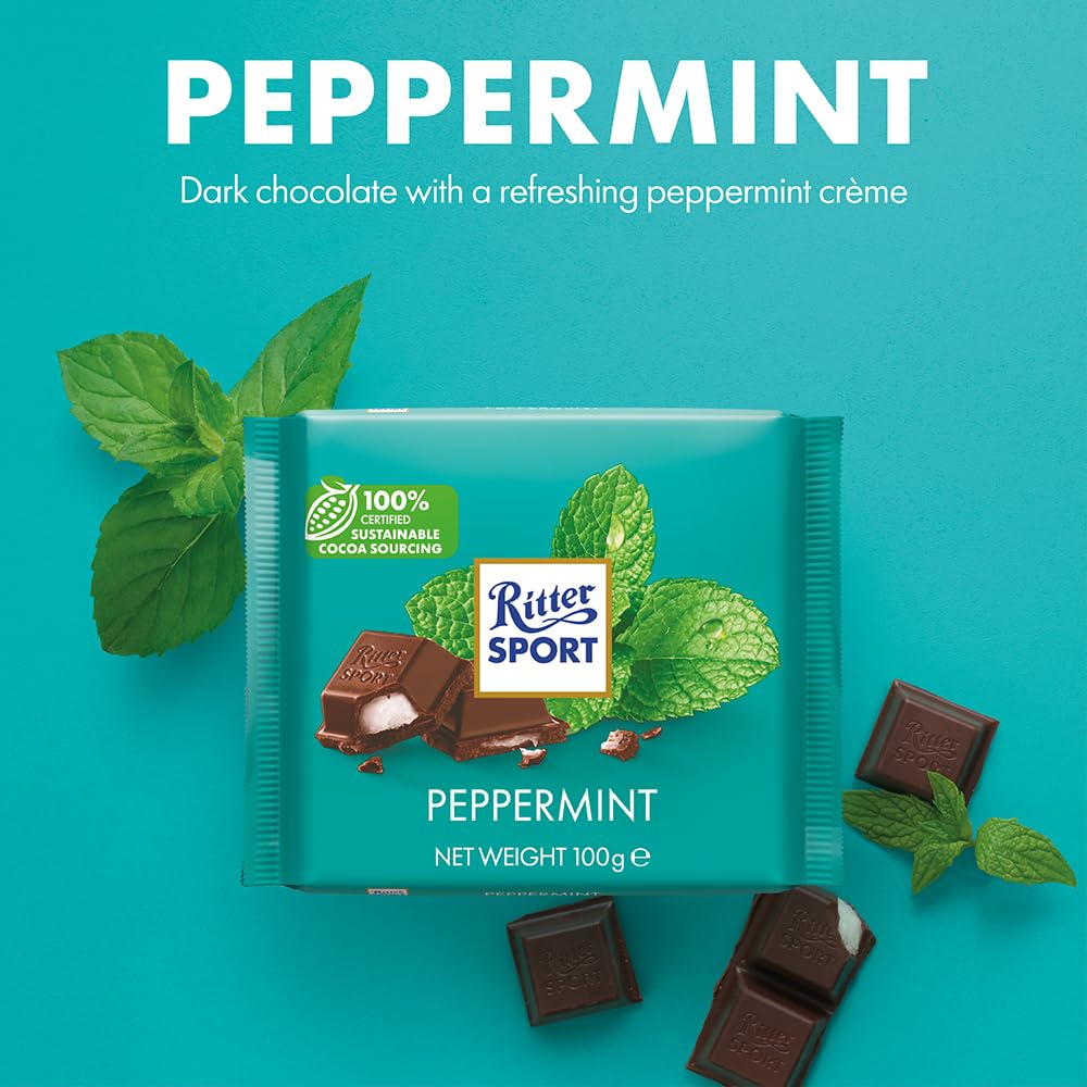 Ritter Sport - Peppermint Dark Chocolate Bar 100g, Case of 12 3