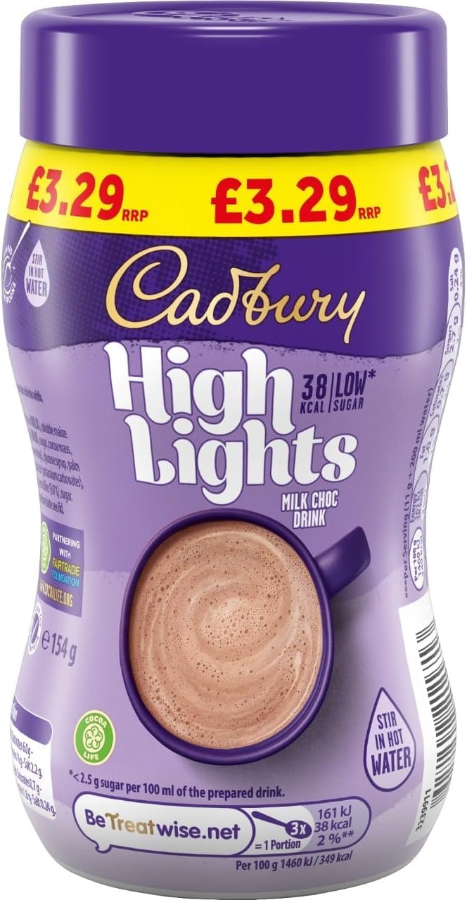 Cadbury Highlights Milk Chocolate Hot Drink - Fairtrade, Low Calorie, Stir-in Sachets (Pack of 6)
