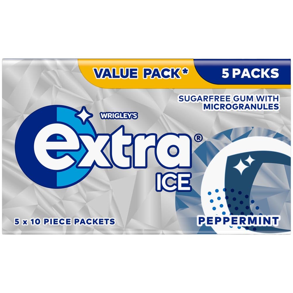 Extra Ice Peppermint Sugar Free Chewing Gum, 5 x 10 Pieces