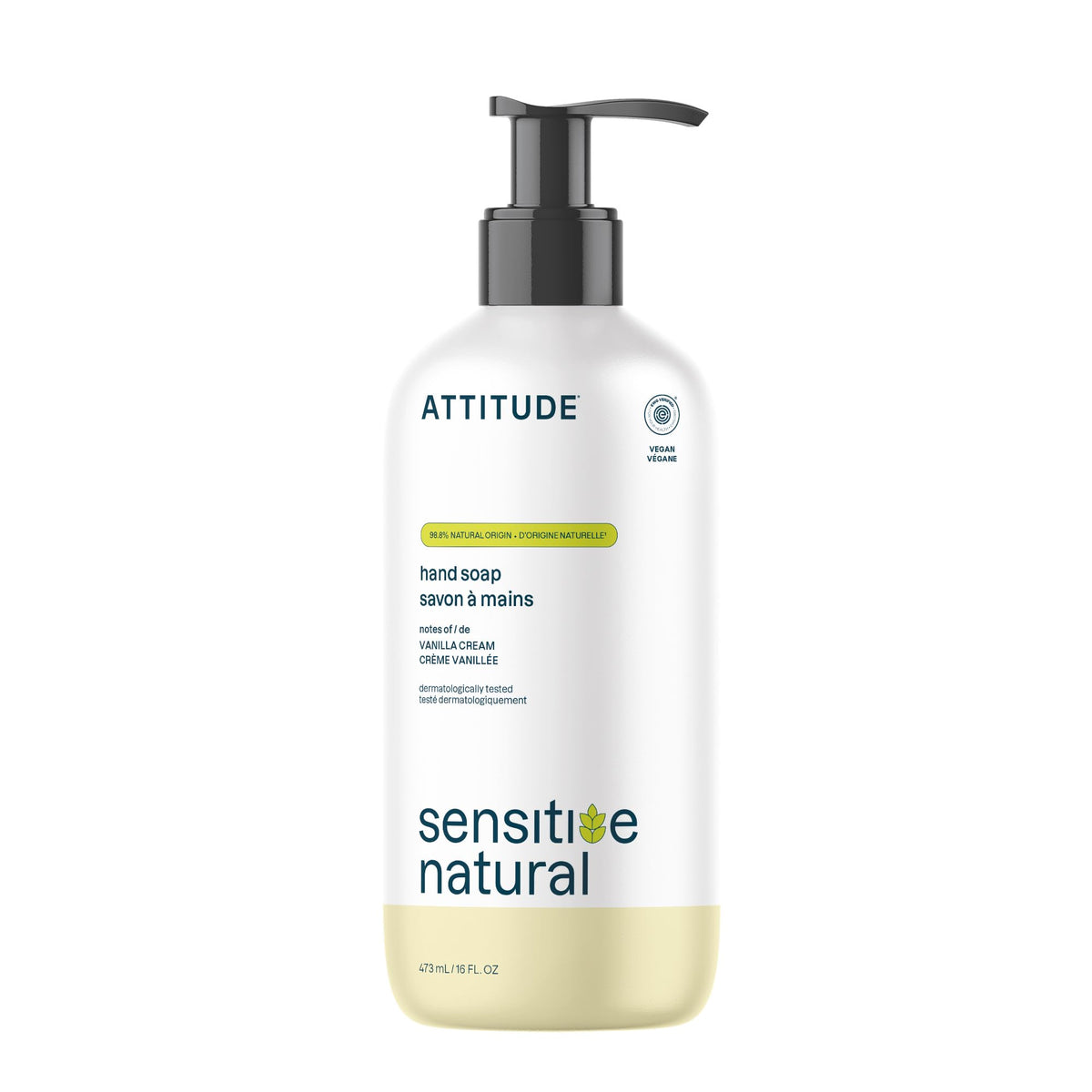ATTITUDE Hand Soap - Sensitive Skin, Oat & Argan Oil, Vanilla Cream Scent, 473 ml