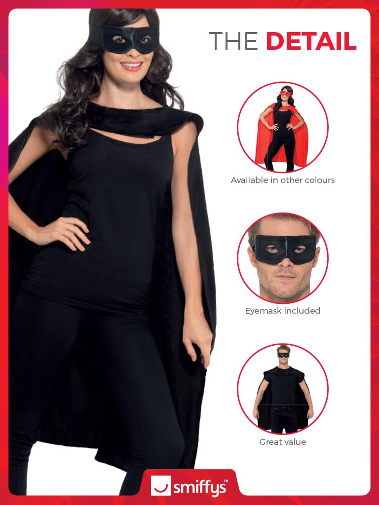 Smiffys Superhero Accessory Kit - Cape and Eyemask in Black 4