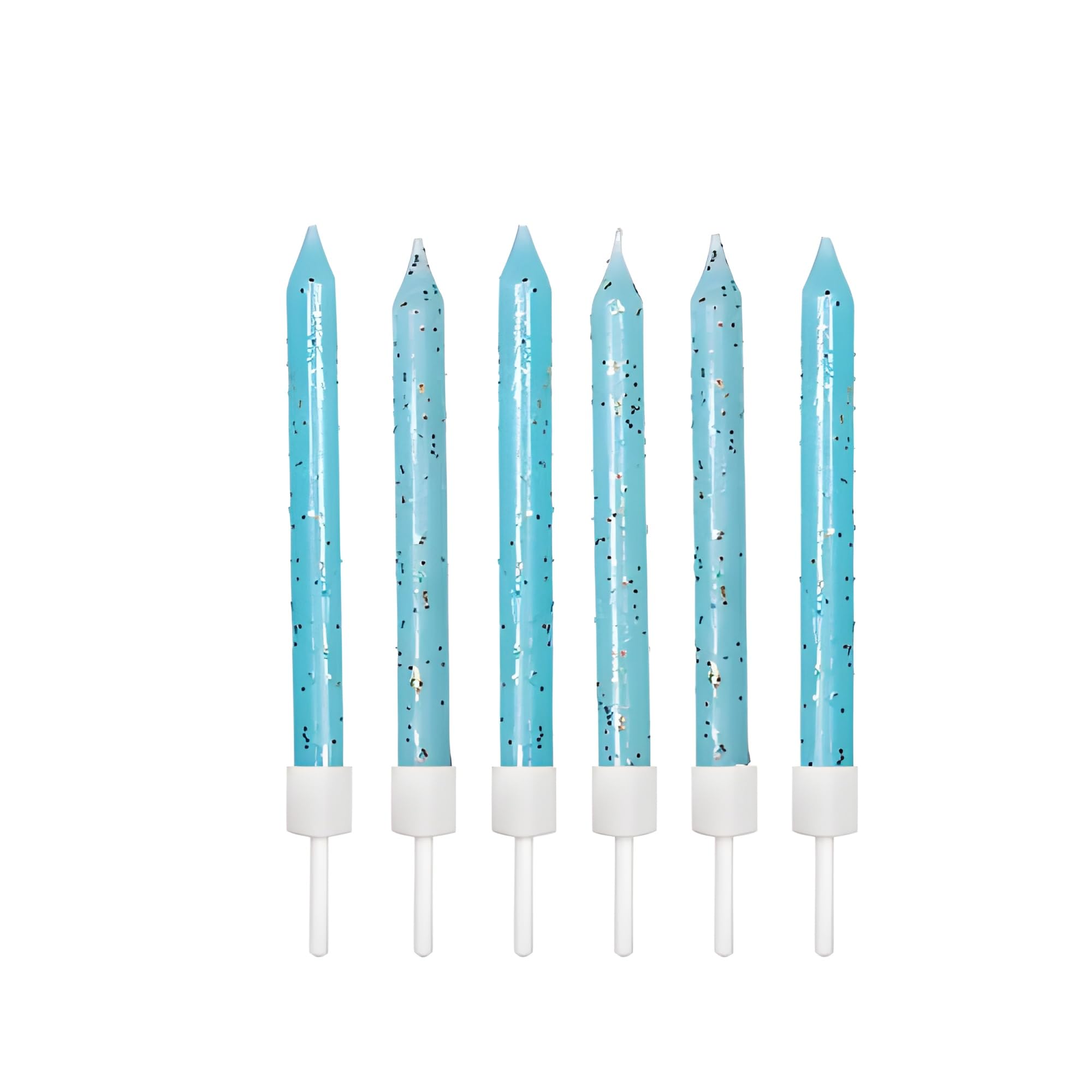 Anniversary House Pale Blue Glitter Birthday Candles Set of 12 with Holders | Unscented Wax | 7.5 cm