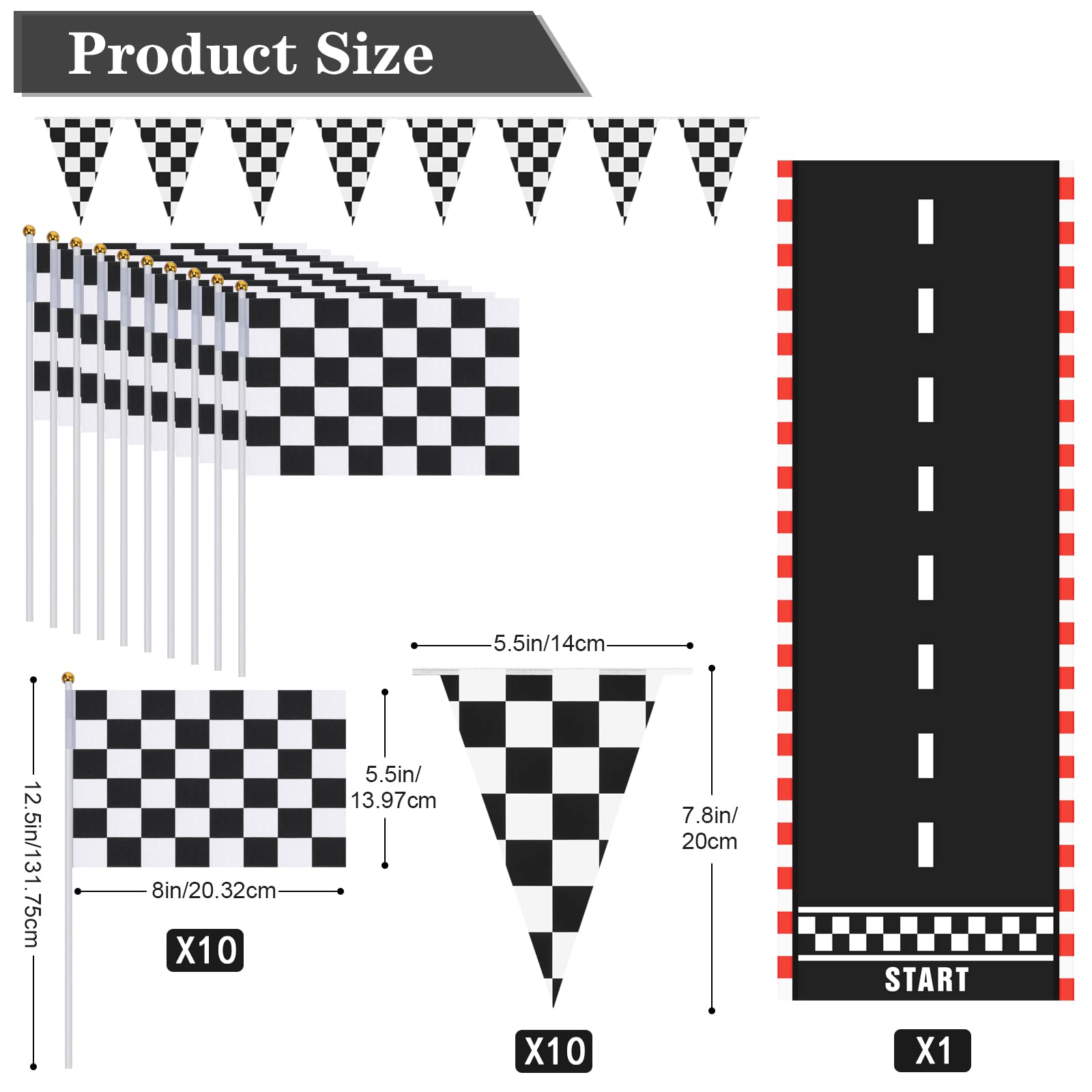 Tatuo Race Car Party Decorations Set - 12 Pieces | Racetrack Mat & Banners | Polyester 2