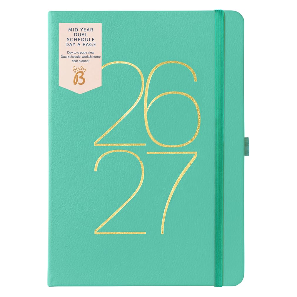 Busy B A5 Mid-Year Academic Dual Schedule Planner - Aug 2026 to Aug 2027 | Green Vegan Leather 1