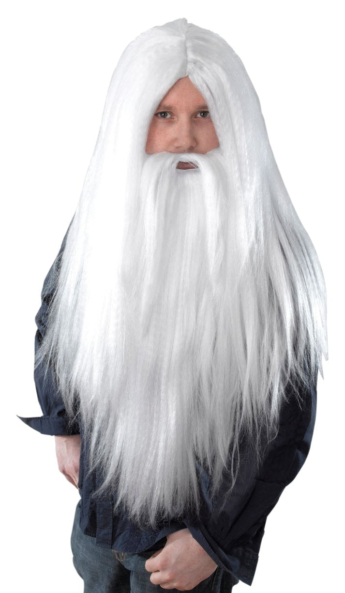 Bristol Novelty Wizard Wig and Long Beard, White, One Size