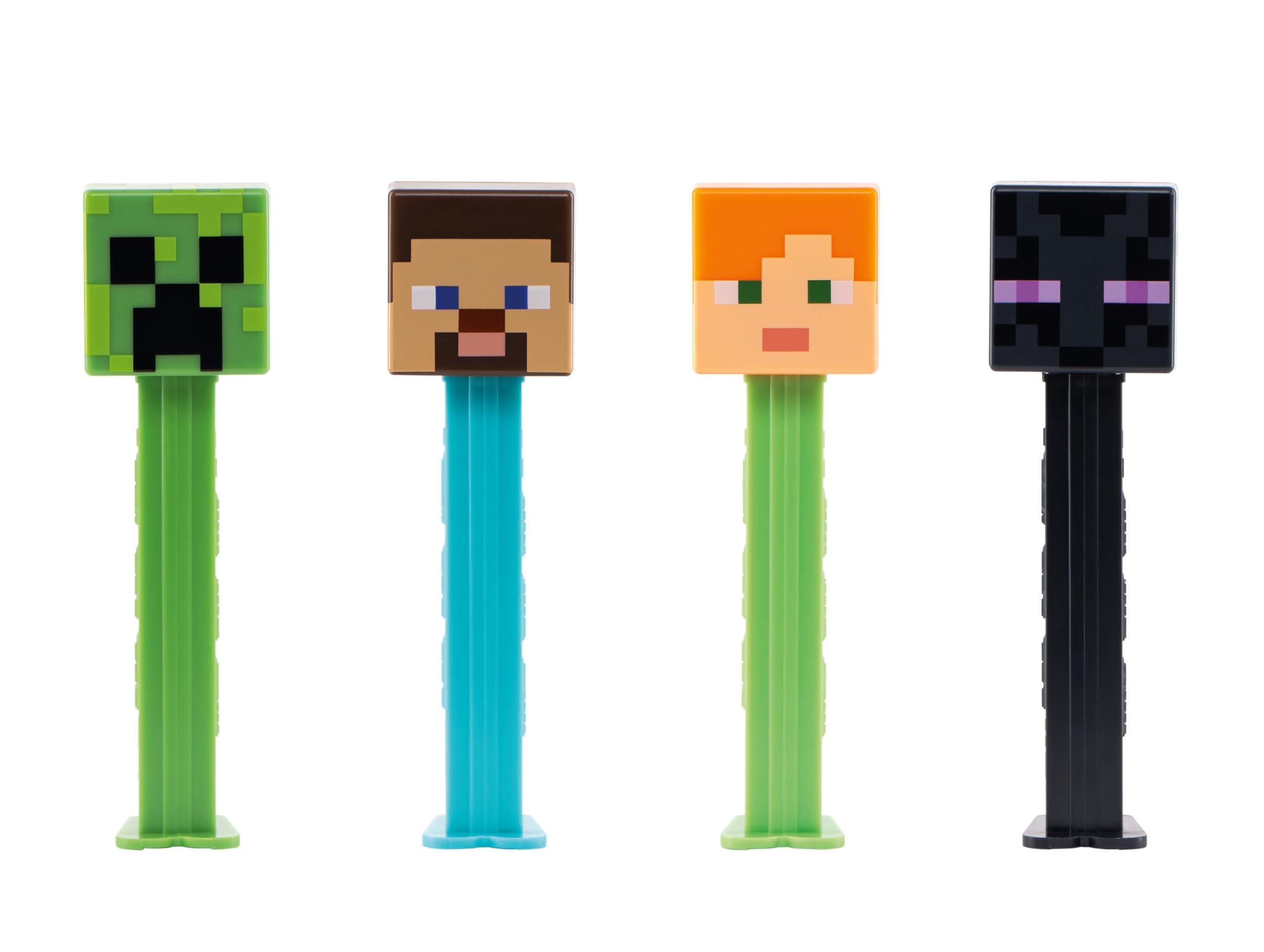 PEZ Minecraft Charakter-Süßigkeitenspender - Steve, Alex, Creeper &amp; Enderdrache Süßigkeitenspender-Paket 4