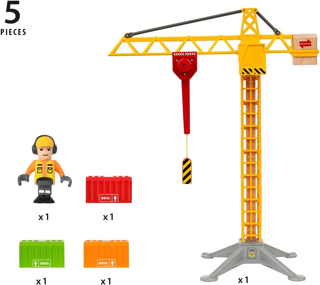 BRIO 33835 Light Up Construction Crane - 360-Degree Rotating Tower with Magnetic Hook & Lights 6