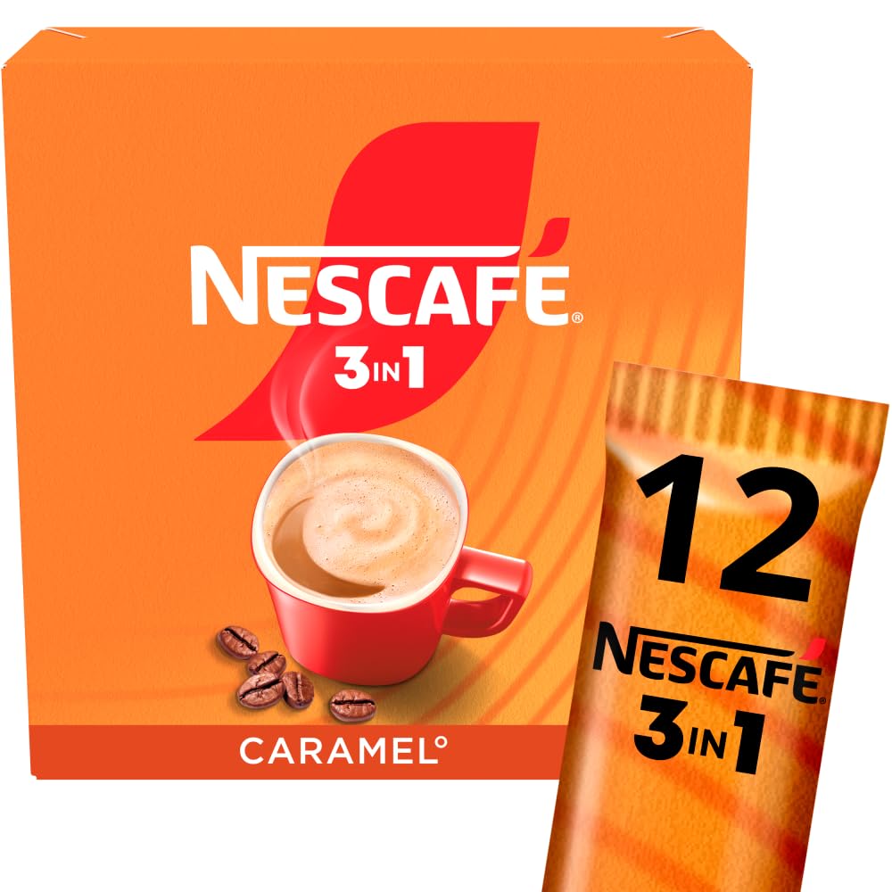 NESCAFÉ 3 in 1 Karamell Instantkaffee (1 Packung mit 12 Getränken)