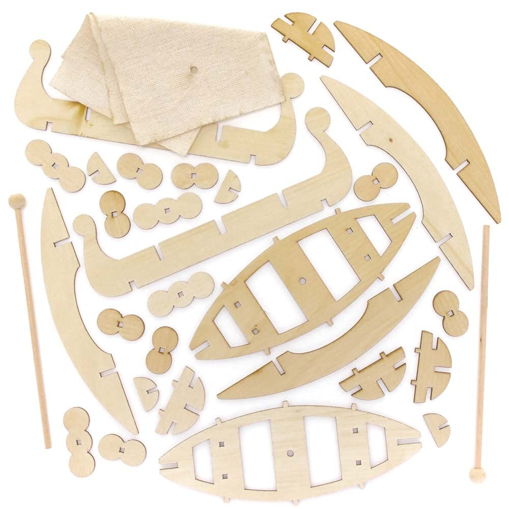 Baker Ross Roman Ship Wooden Craft Kit - Pack of 3, Creative DIY Wood Model Kits for Kids 4