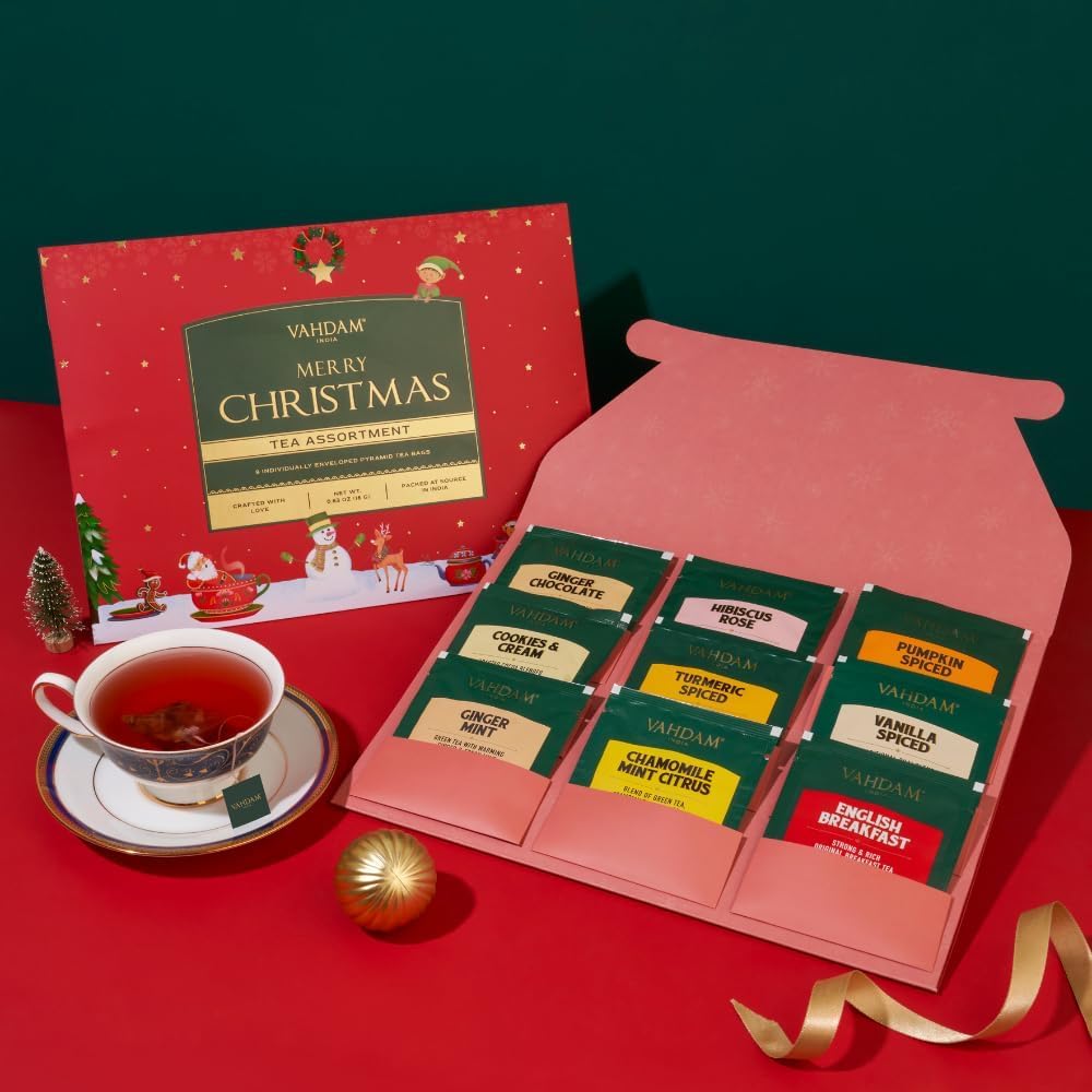 VAHDAM Merry Christmas Tea Gift Set - Limited Edition 9 Assorted Tea Bags 7