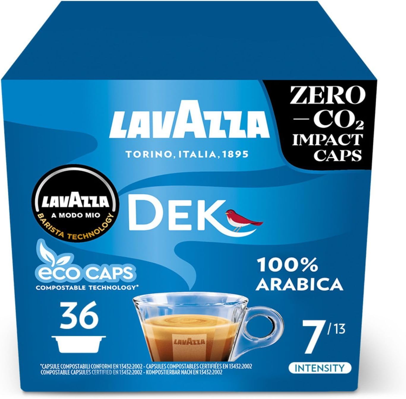 Lavazza A Modo Mio Dek Cremoso Coffee Capsules, Decaffeinated 100% Arabica Blend, 36 Pods