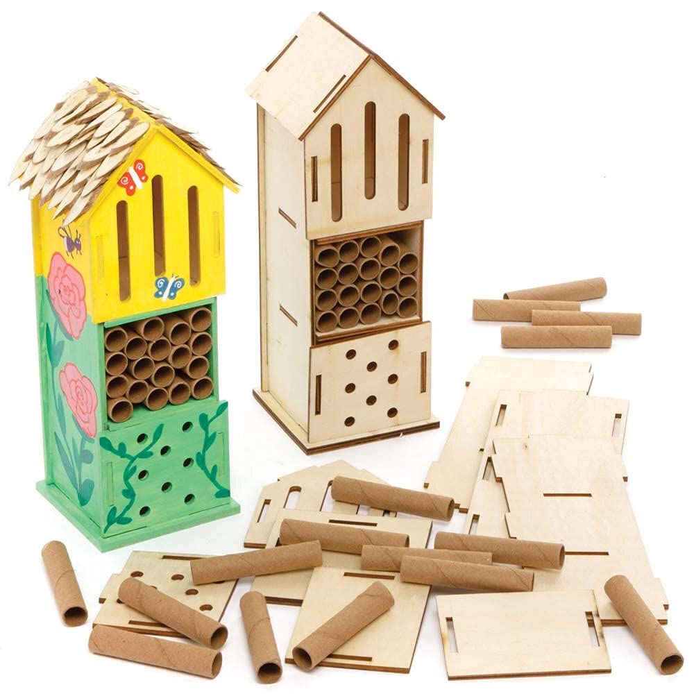 Baker Ross FE508 Wooden Bug Hotel Kit - Pack of 2, DIY Woodcraft Activity for Kids