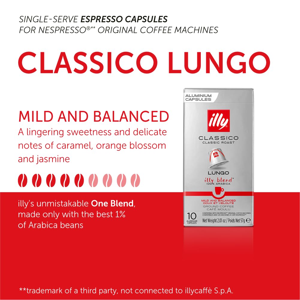illy Coffee Nespresso Compatible Capsules, Lungo, Aluminium Coffee Capsules - I.LF Model 5