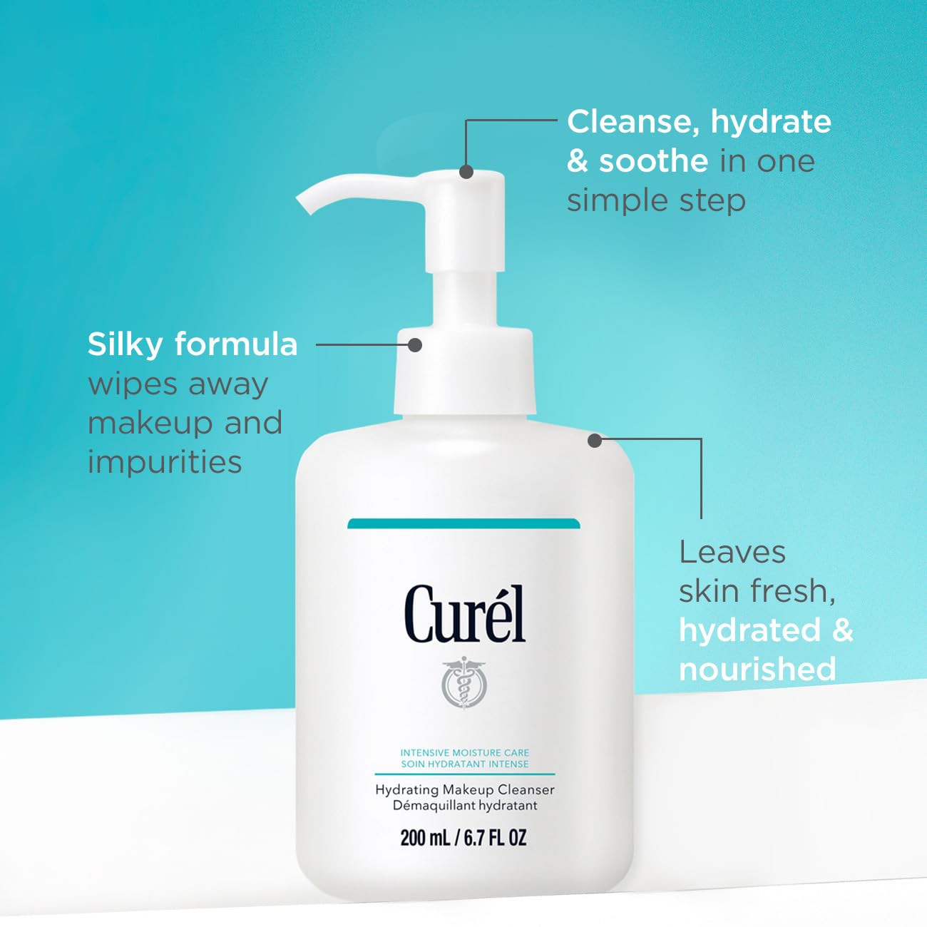 Curel Hydrating Makeup Cleanser - Gentle Milk Formula, Enriched with Ceramides, 200 ml