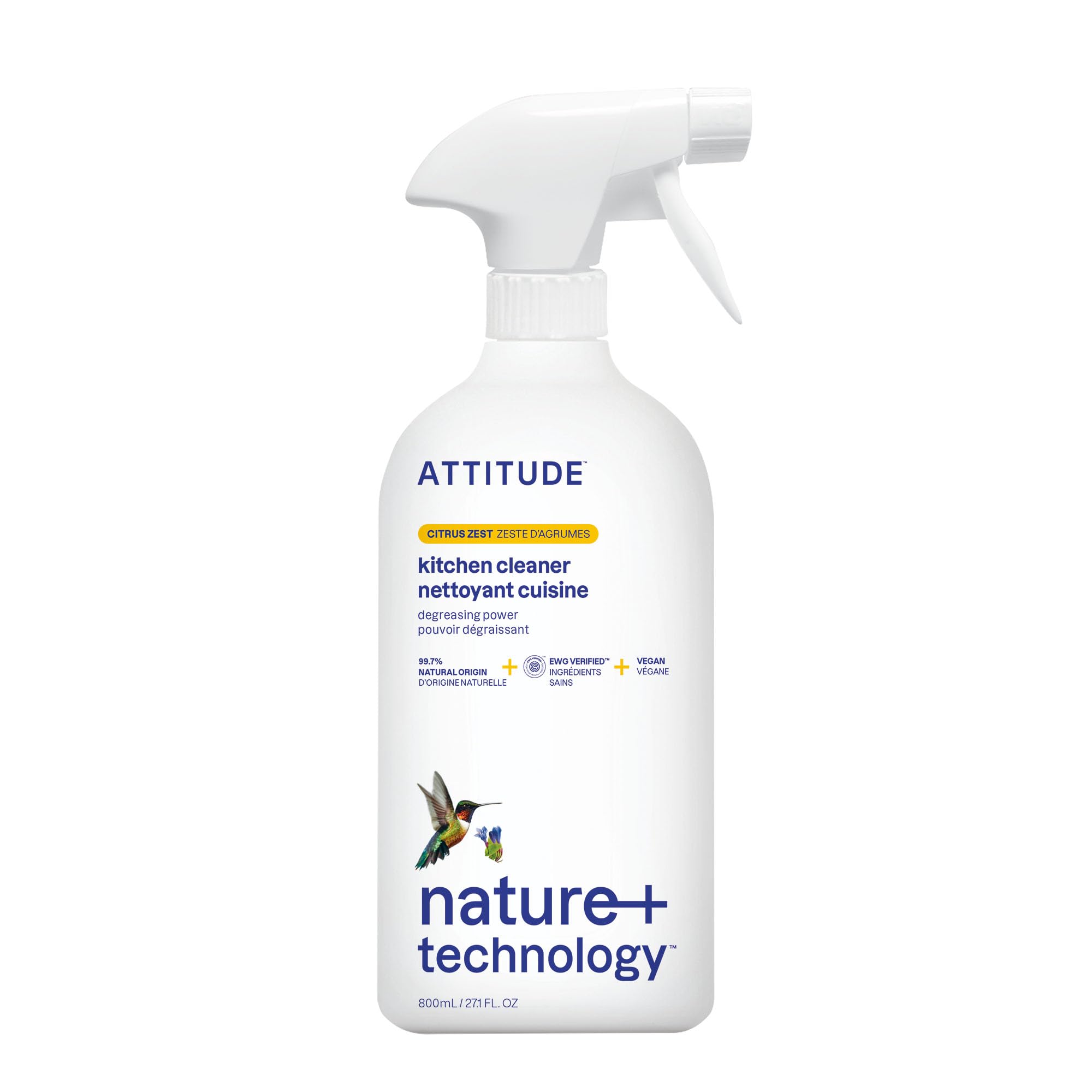 ATTITUDE Kitchen Cleaner Spray - Powerful Degreaser, EWG Verified, Citrus Zest Scent | 800 ml