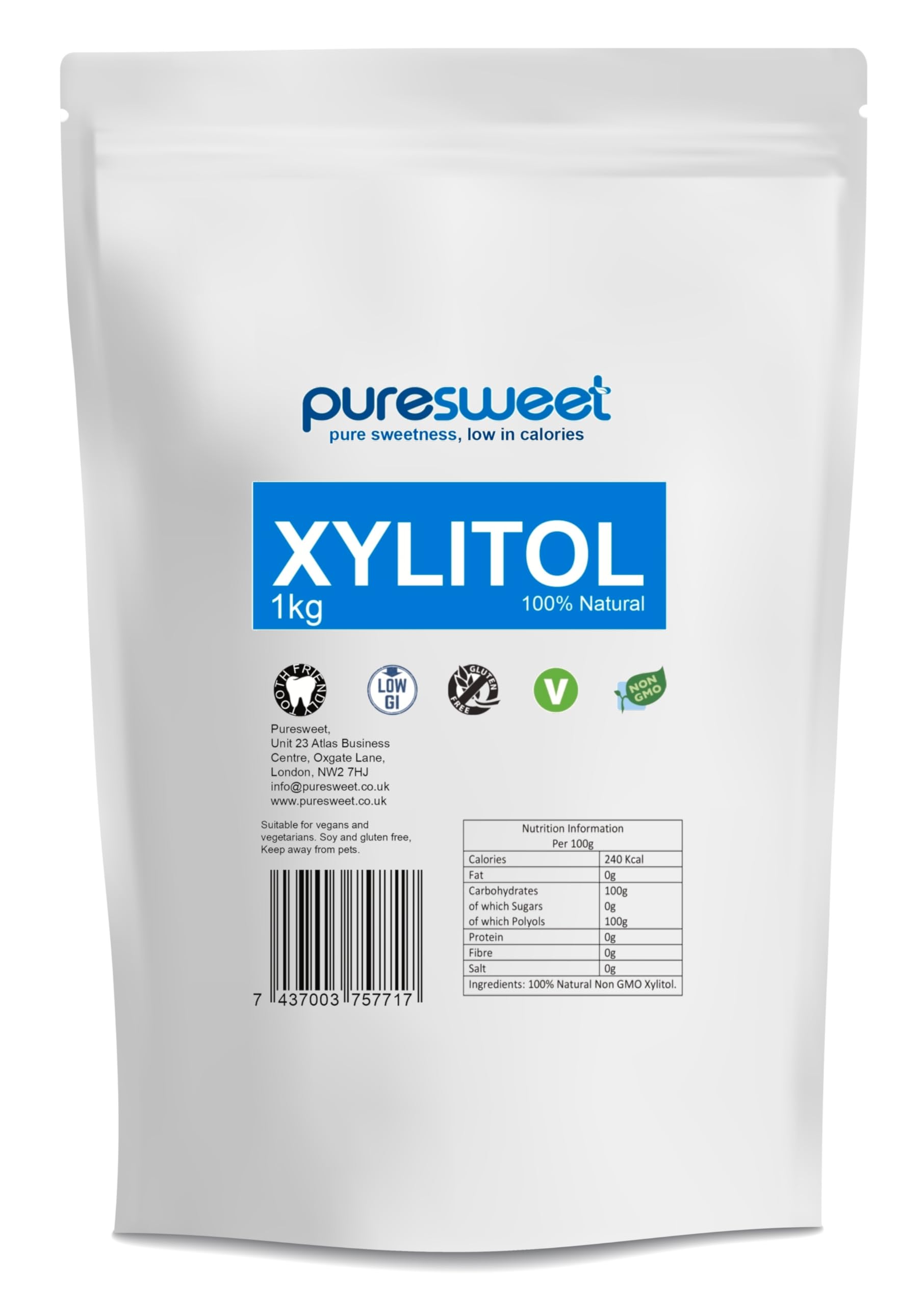 Puresweet® Xylitol 1kg - Natural Sugar Alternative, Non-GMO, Diabetic & Keto Friendly