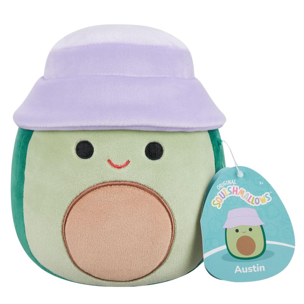 Squishmallows Austin, das grüne Avocado-Plüschtier, 19 cm, mit Fischerhut 6