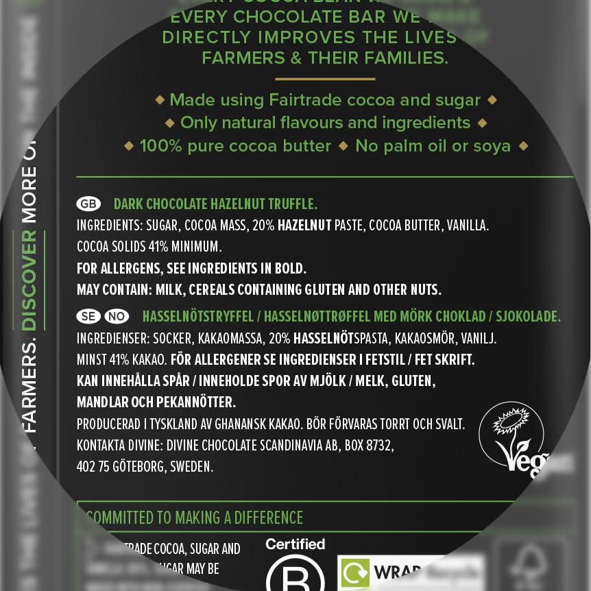 Divine - Dark Chocolate with Hazelnut Truffle Bar (90 g)