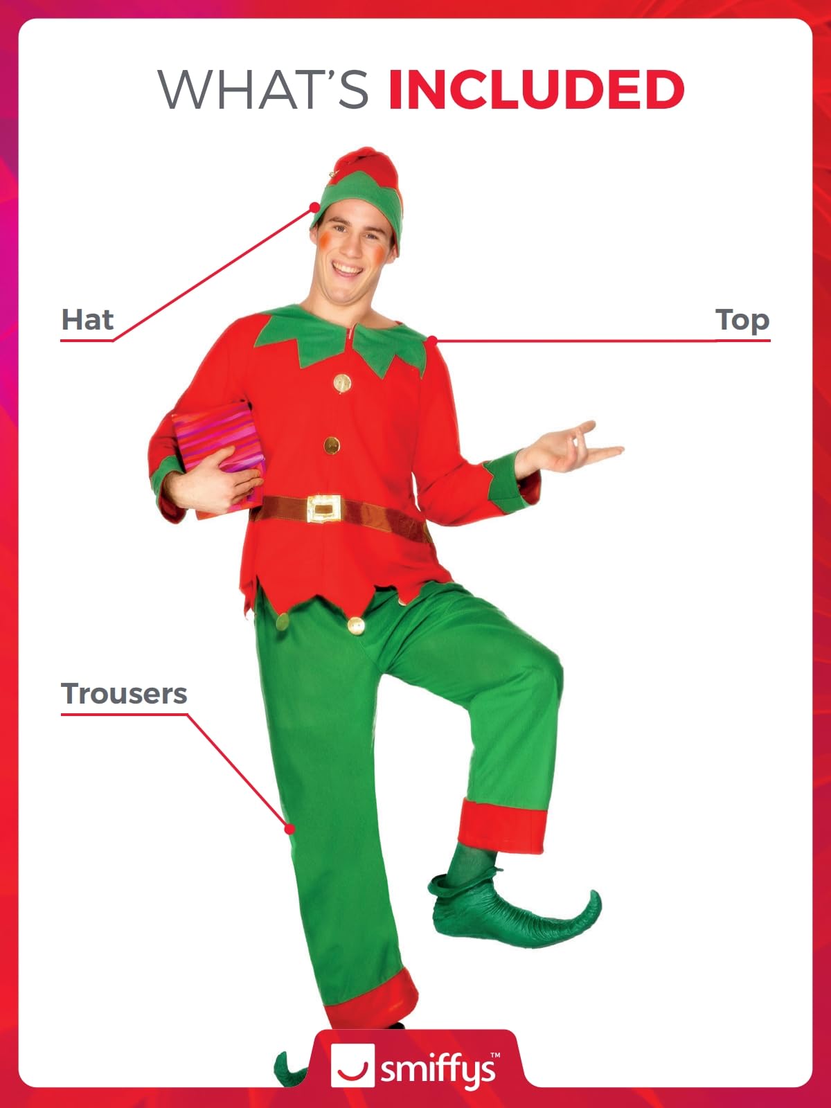 Smiffys Elf Costume - Holiday Fancy Dress for Adults - M 17