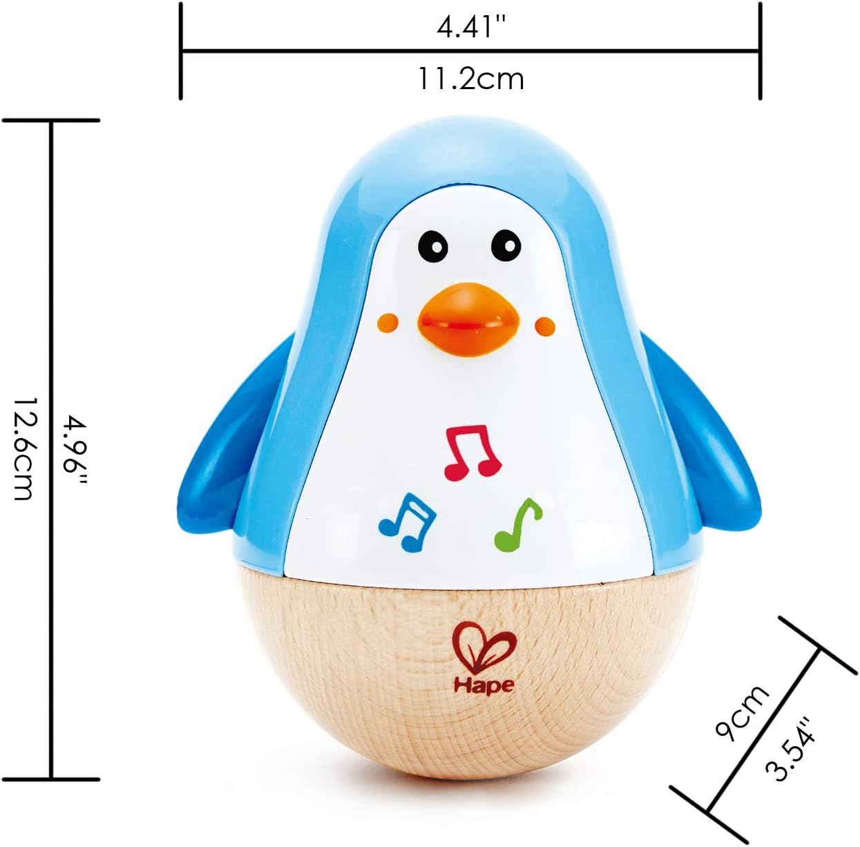 Hape Penguin Musical Wobbler - Roly-Poly Wood Toy with Soothing Tinkling Sounds for 6 Months+