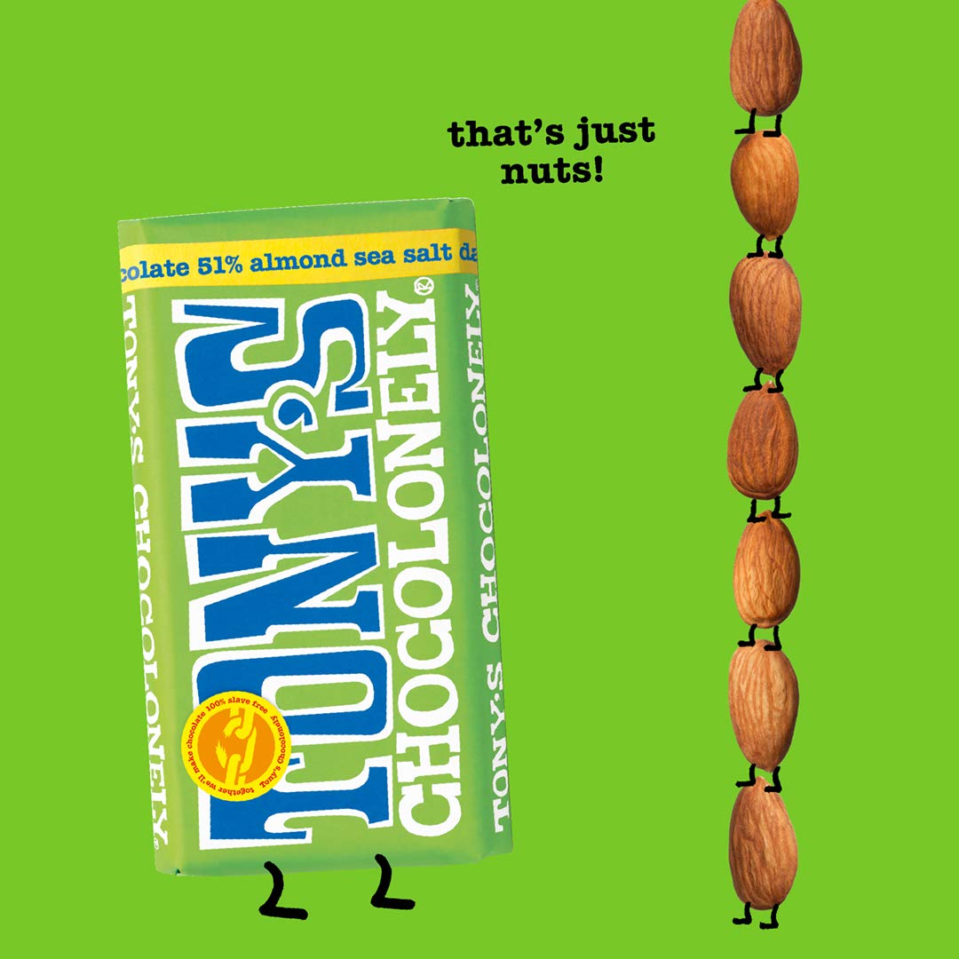 Tony's Chocolonely Dark Chocolate Almond Sea Salt Bar - 180g Belgian Fairtrade 3