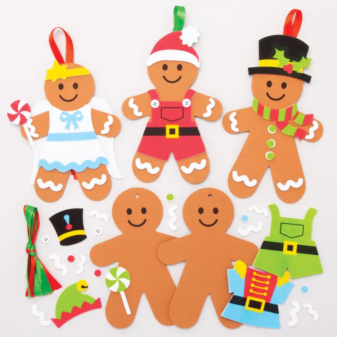 Baker Ross AT192 Gingerbread Man Mix & Match Decoration - Pack of 6, Christmas Craft Kit