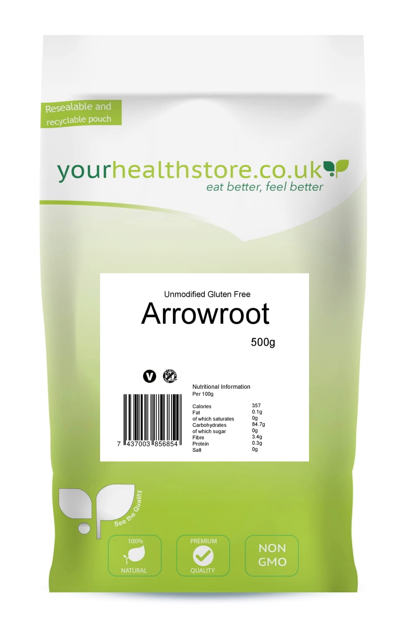 yourhealthstore Premium Unmodified Arrowroot Starch 500g - Gluten Free, Non GMO, Vegan