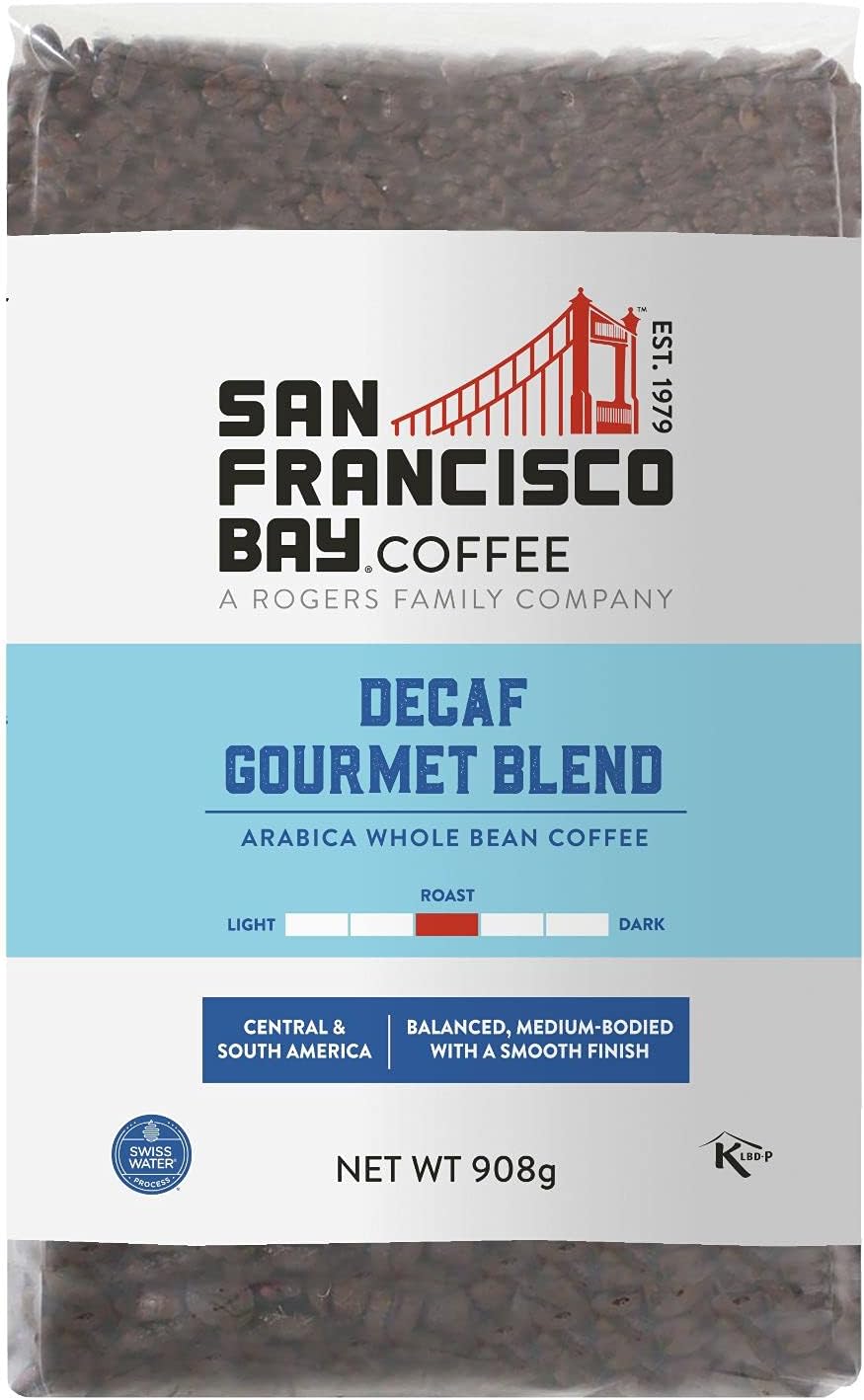 San Francisco Bay Coffee DECAF Gourmet Blend, Whole Bean, 908g