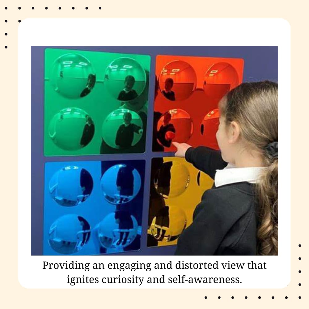 Playlearn Sensory Convex Coloured Bubble Mirror Set - 4pc Interactive Acrylic Mirror Panels for Kids 7