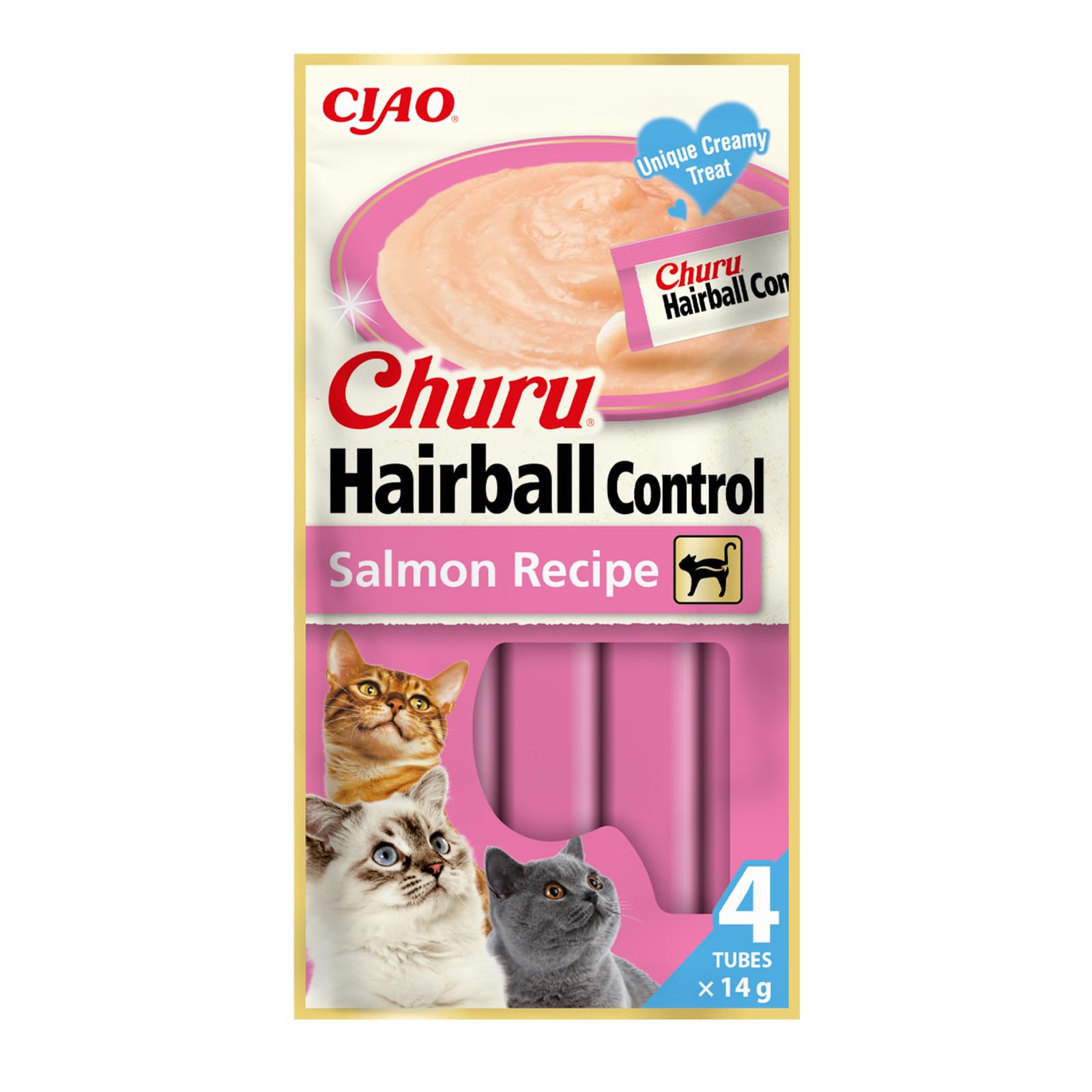INABA Churu Hairball Control Salmon Flavor Creamy Cat Treats - Pack of 4 1