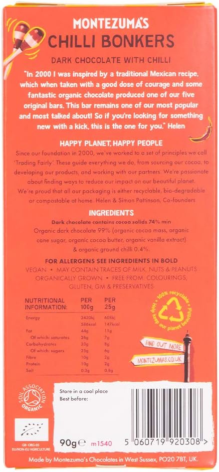 Montezuma's Chilli Bonkers 74% Cocoa Dark Chocolate Bar with Organic Chilli - Vegan, Gluten-Free, 90g 6
