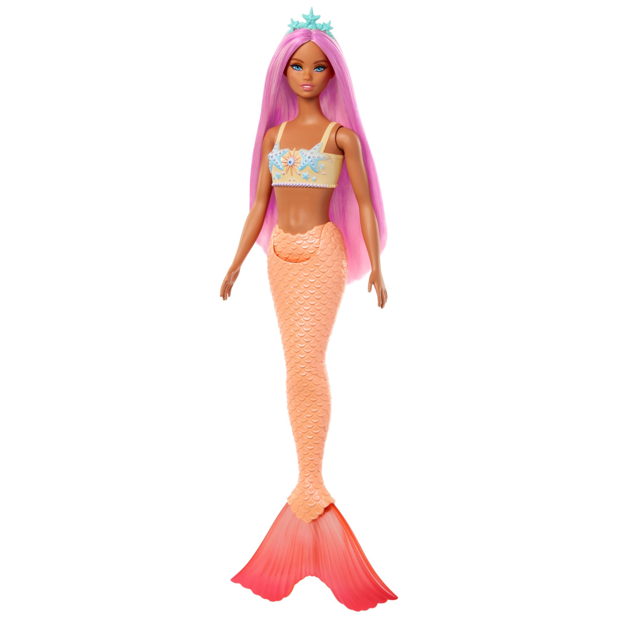 Barbie Mermaid Doll with Pink Fantasy Hair and Headband Accessory, Toy with Starfish-Inspired Bodice and Soft Orange Tail, HRR05 4