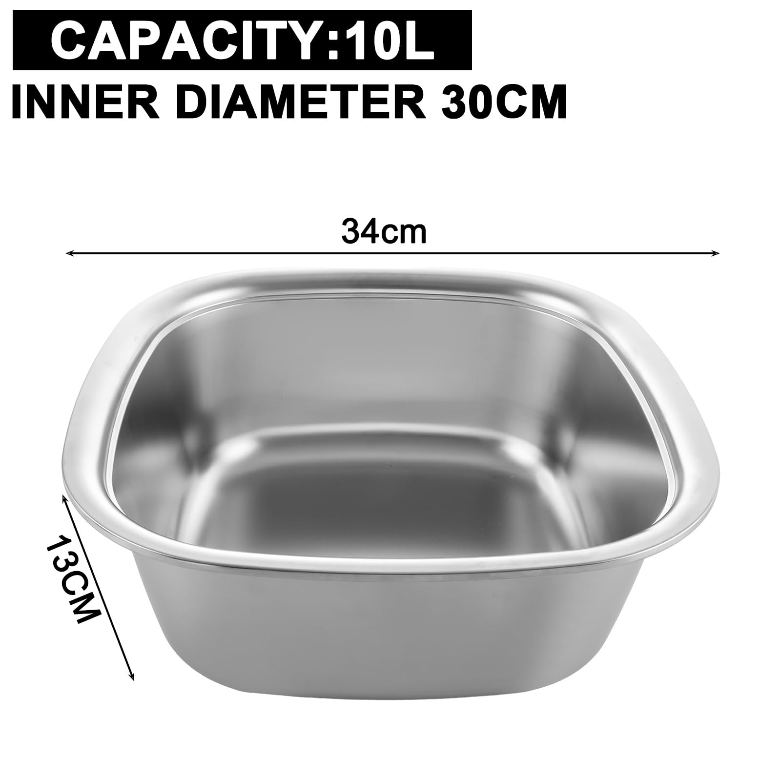 ASelected Stainless Steel Washing Up Bowl - 34x34x13cm Square Basin | Durable 304 Steel