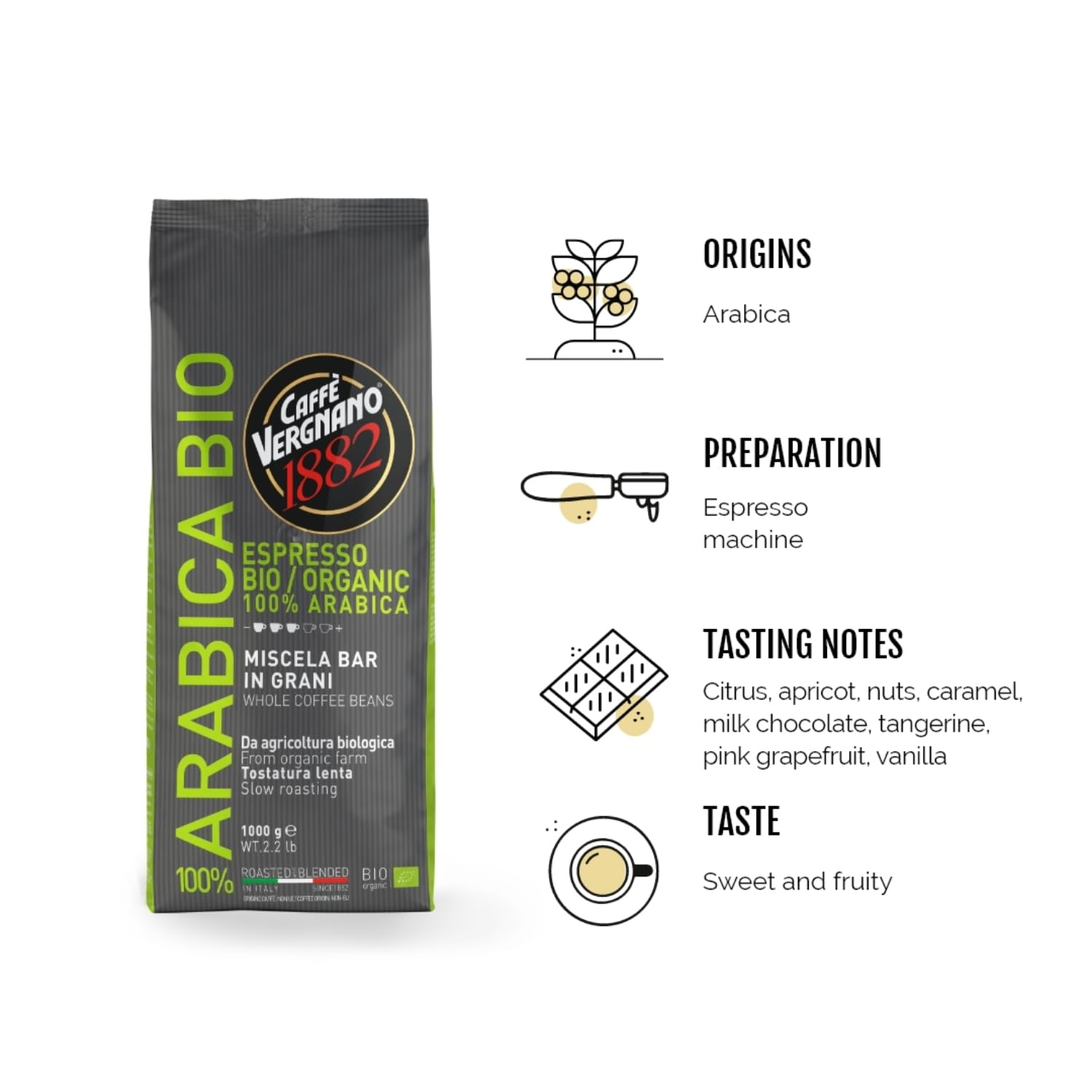 Caffè Vergnano 1882 100% Arabica Bio Whole Bean Coffee - 1 kg 5