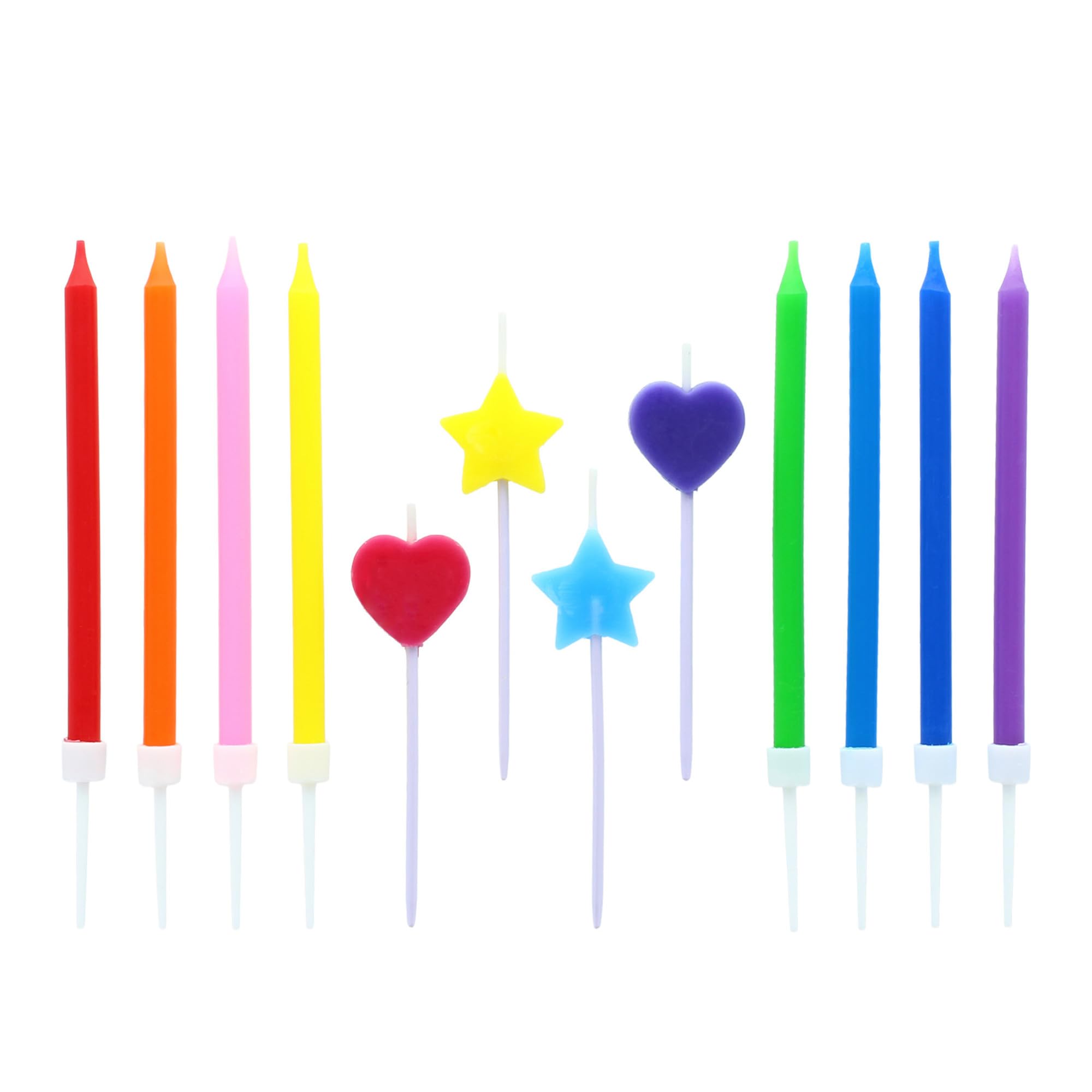 Culpitt Rainbow Birthday Cake Candles - 12 Pack with Tall, Heart, and Star Shapes | Multicoloured Wax 5