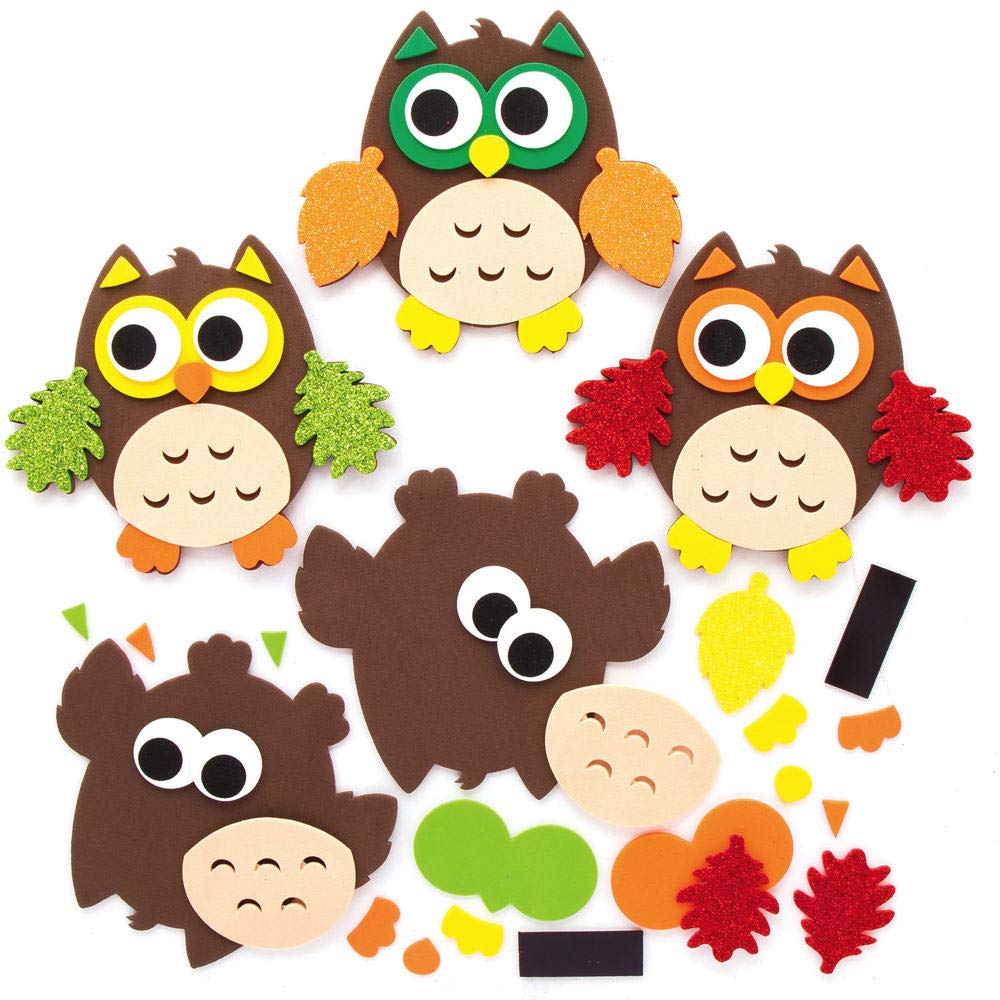 Baker Ross AX161 Autumn Owl Magnet Craft Kit - 8-Pack for Kids