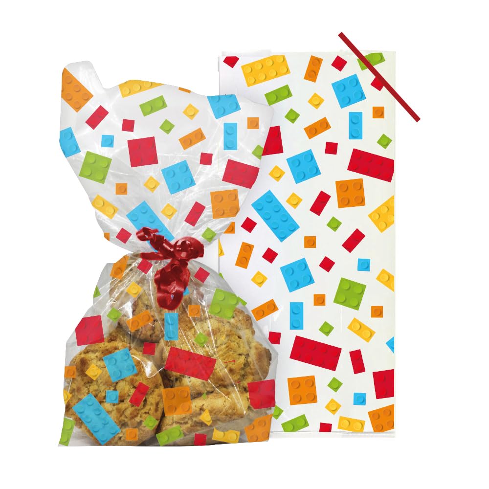 Anniversary House Building Blocks Party Favour Bags - Pack of 40 Treat Bags with Twist Ties