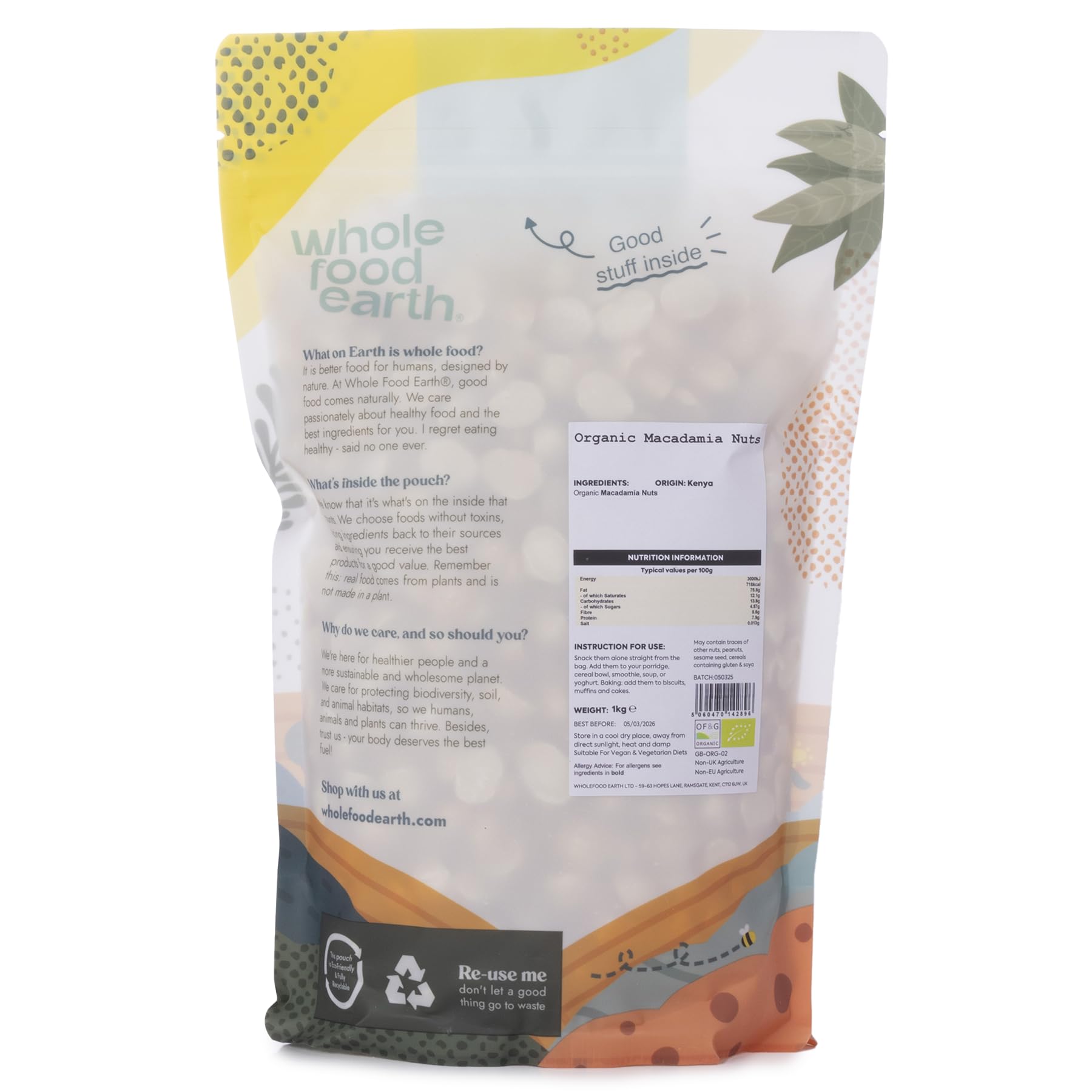 Organic Raw Macadamia Nuts 1 kg - GMO Free Vegan Wholefood Earth