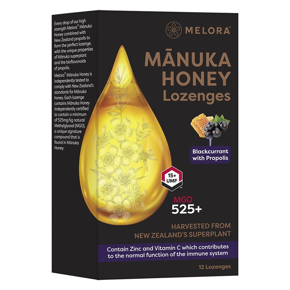 Melora Manuka Honey Lozenges - 525+ MGO, UMF 15 with Propolis | 12 Count